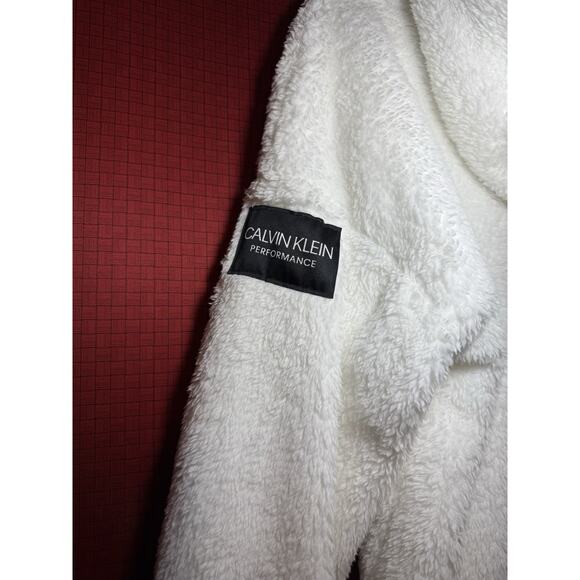 Calvin Klein Performance Mixed Media Sherpa Jacket Hoodie Large In White - Picture 7 of 7